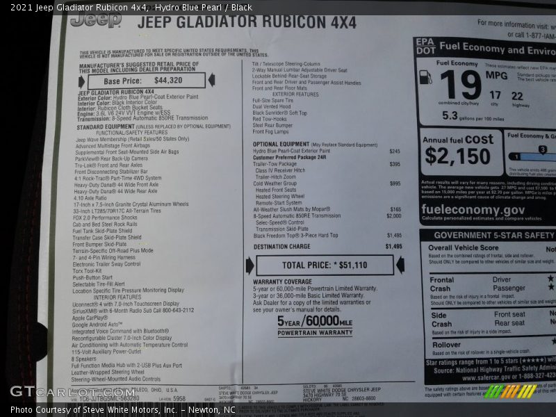 Hydro Blue Pearl / Black 2021 Jeep Gladiator Rubicon 4x4