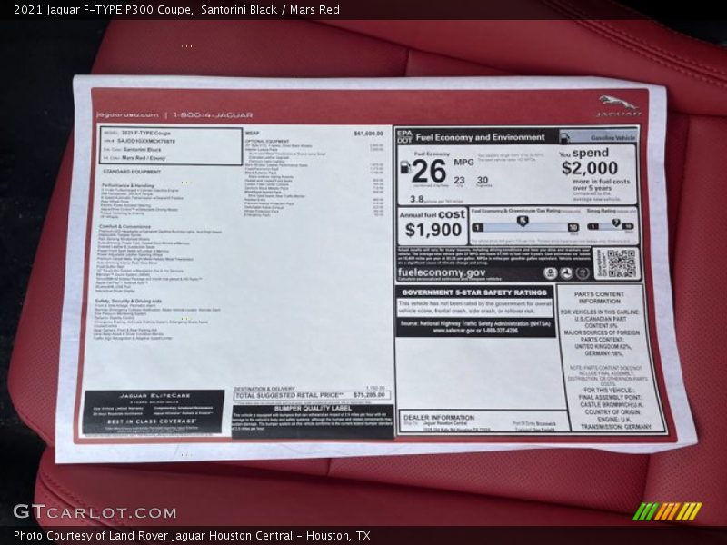  2021 F-TYPE P300 Coupe Window Sticker