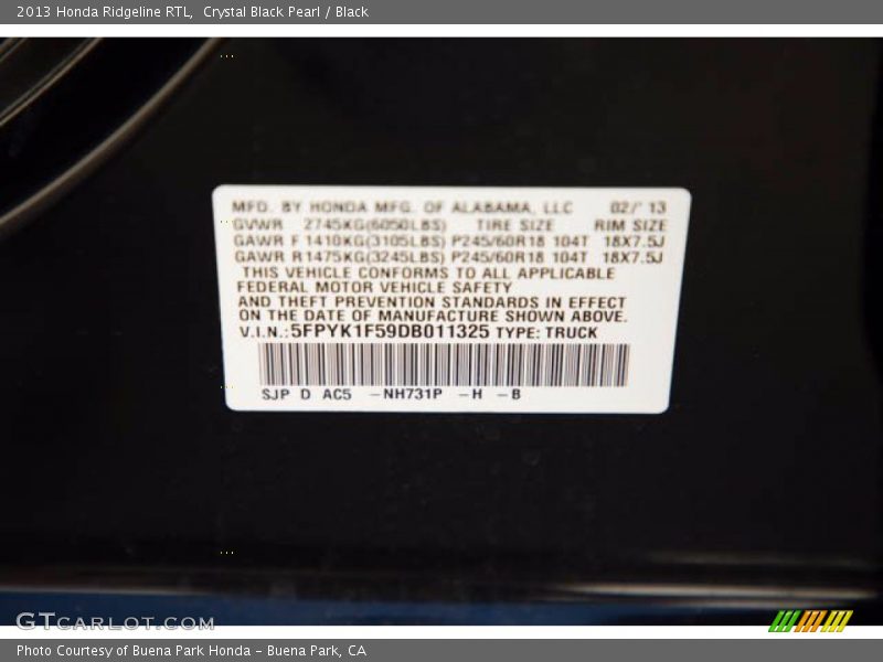 Crystal Black Pearl / Black 2013 Honda Ridgeline RTL
