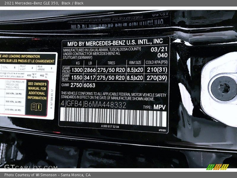 Black / Black 2021 Mercedes-Benz GLE 350