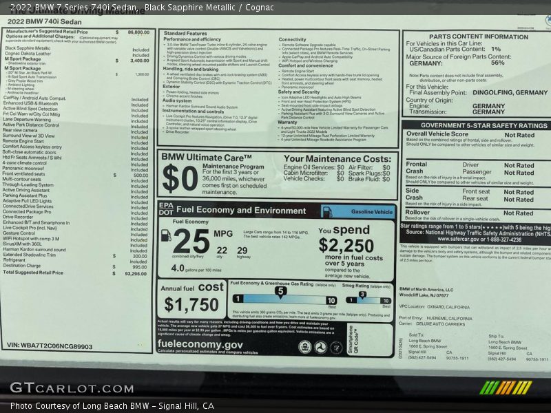  2022 7 Series 740i Sedan Window Sticker