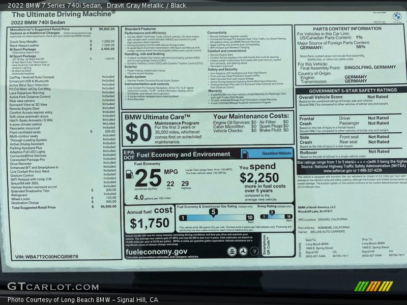  2022 7 Series 740i Sedan Window Sticker
