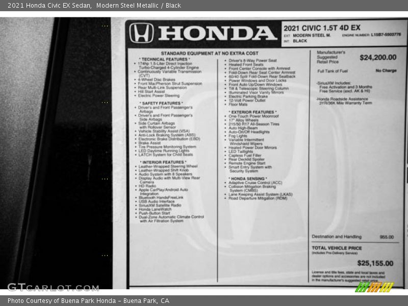Modern Steel Metallic / Black 2021 Honda Civic EX Sedan