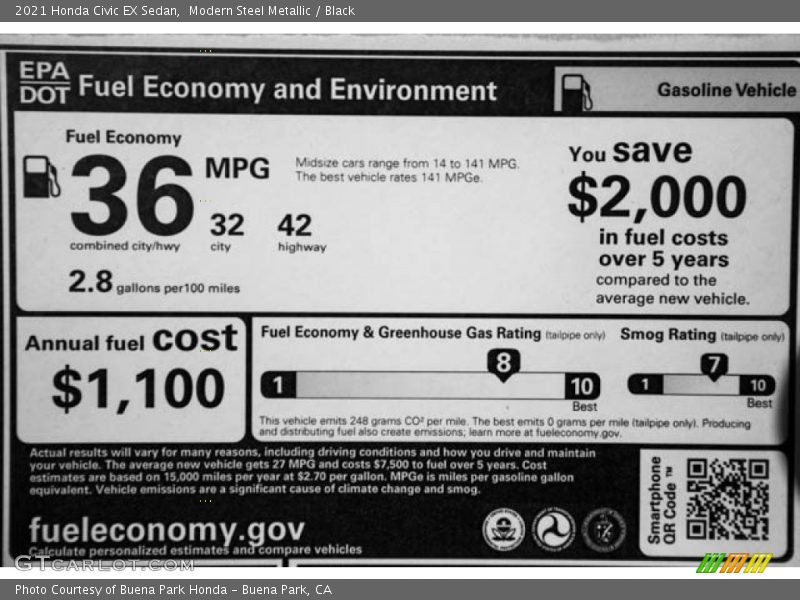 Modern Steel Metallic / Black 2021 Honda Civic EX Sedan