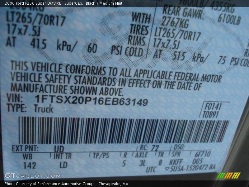 Black / Medium Flint 2006 Ford F250 Super Duty XLT SuperCab