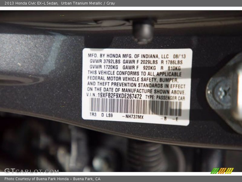 Urban Titanium Metallic / Gray 2013 Honda Civic EX-L Sedan