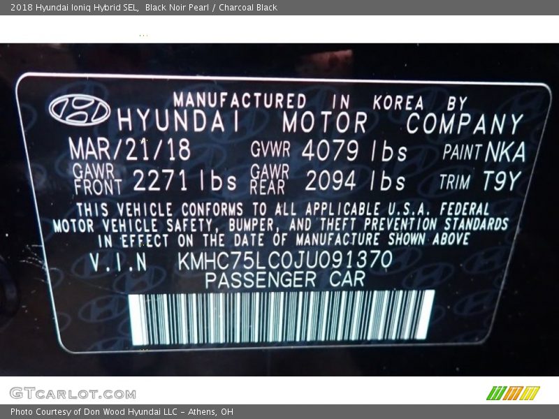 NKA - 2018 Hyundai Ioniq Hybrid SEL