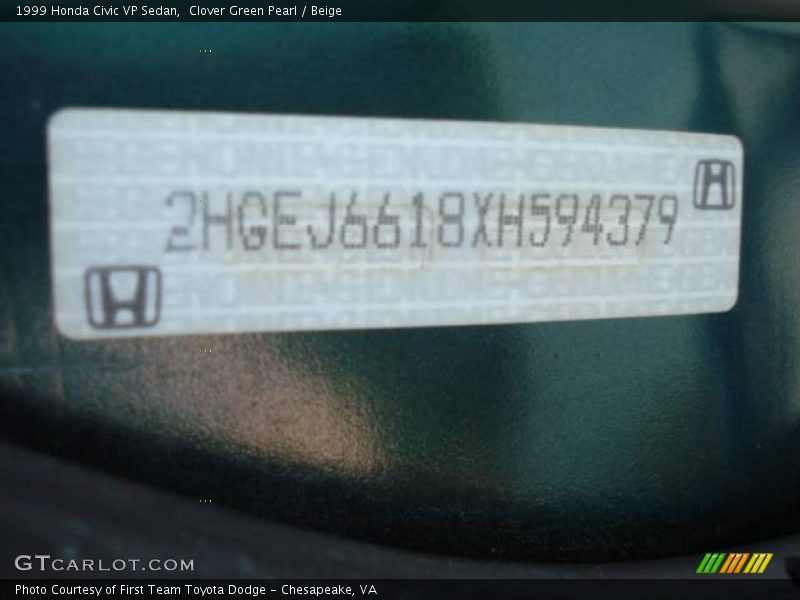 Clover Green Pearl / Beige 1999 Honda Civic VP Sedan