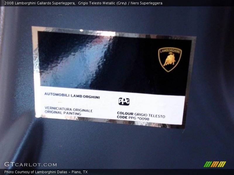 2008 Gallardo Superleggera Grigio Telesto Metallic (Grey) Color Code 0098