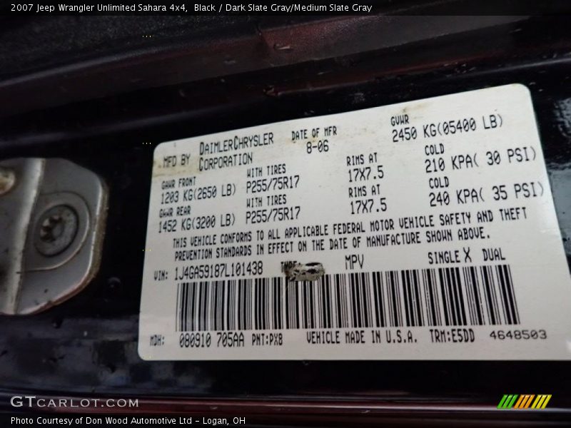 Black / Dark Slate Gray/Medium Slate Gray 2007 Jeep Wrangler Unlimited Sahara 4x4