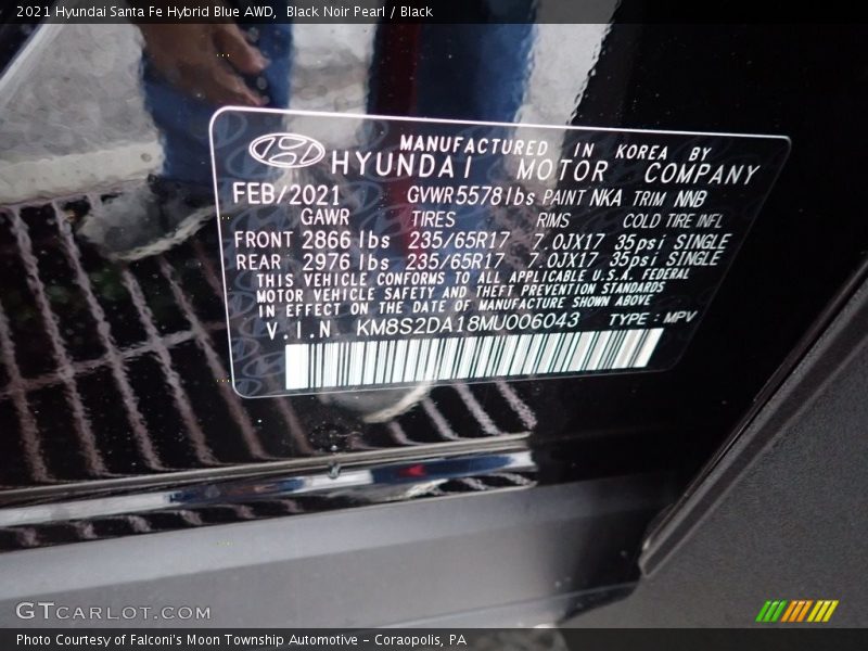 2021 Santa Fe Hybrid Blue AWD Black Noir Pearl Color Code NKA
