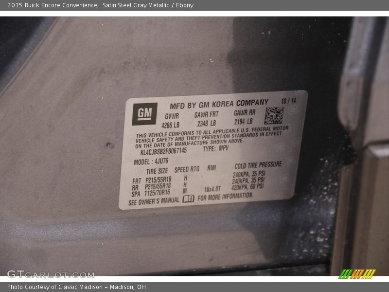 Satin Steel Gray Metallic / Ebony 2015 Buick Encore Convenience