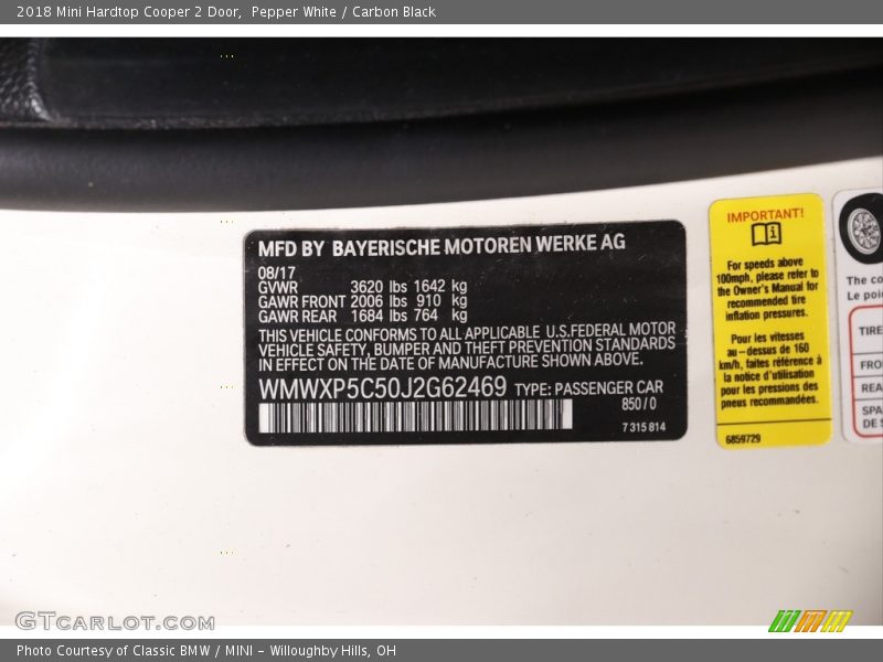 Pepper White / Carbon Black 2018 Mini Hardtop Cooper 2 Door