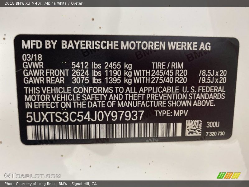 Alpine White / Oyster 2018 BMW X3 M40i