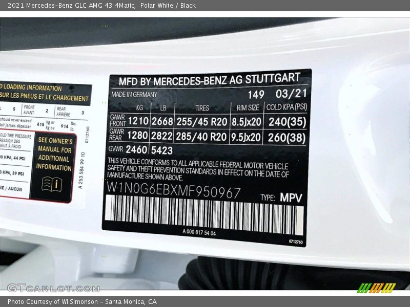 2021 GLC AMG 43 4Matic Polar White Color Code 149