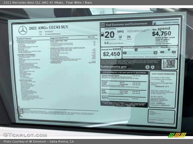  2021 GLC AMG 43 4Matic Window Sticker
