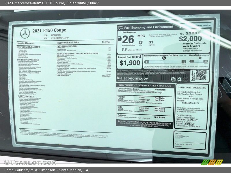 Polar White / Black 2021 Mercedes-Benz E 450 Coupe