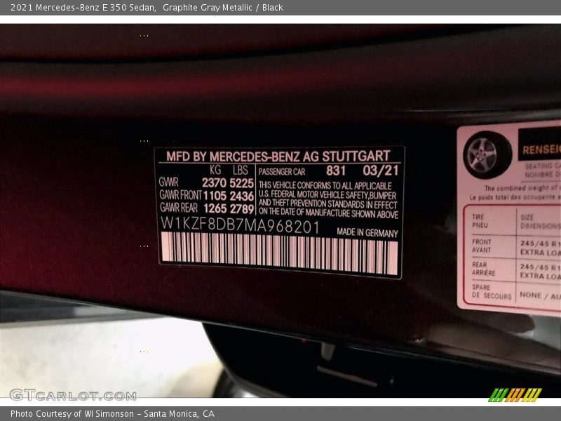 Graphite Gray Metallic / Black 2021 Mercedes-Benz E 350 Sedan