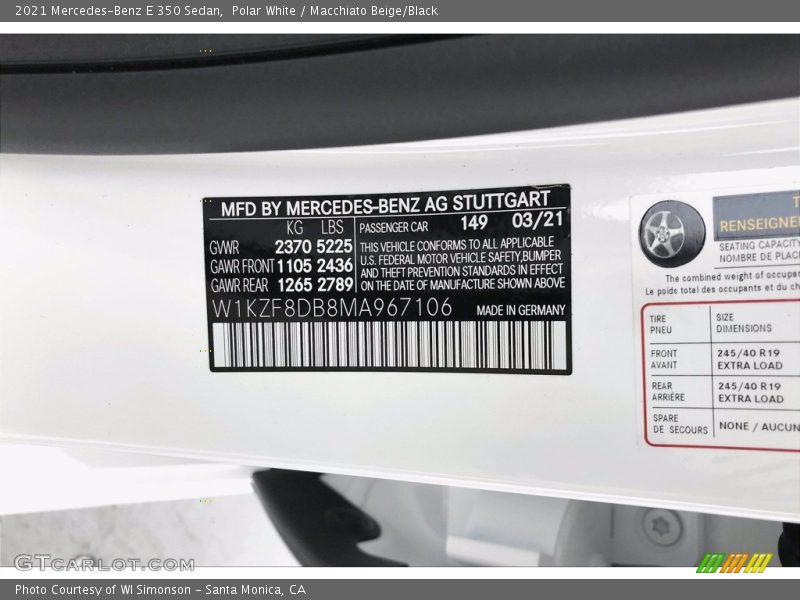 Polar White / Macchiato Beige/Black 2021 Mercedes-Benz E 350 Sedan