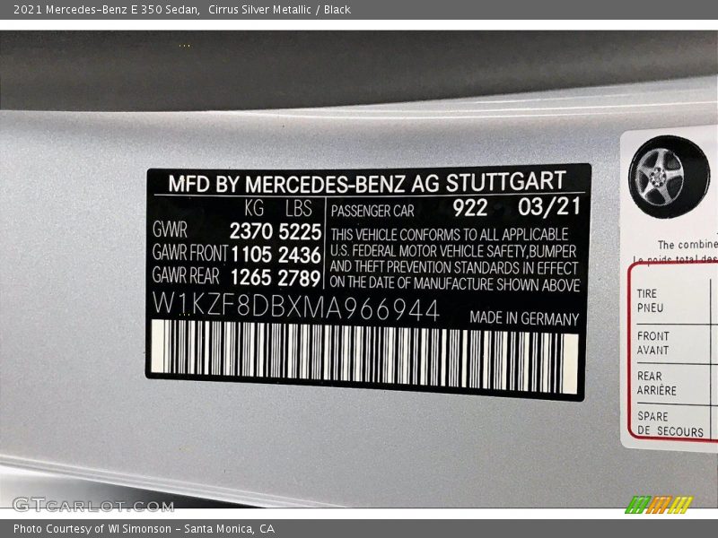 2021 E 350 Sedan Cirrus Silver Metallic Color Code 922