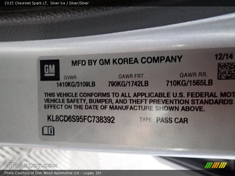 Silver Ice / Silver/Silver 2015 Chevrolet Spark LT