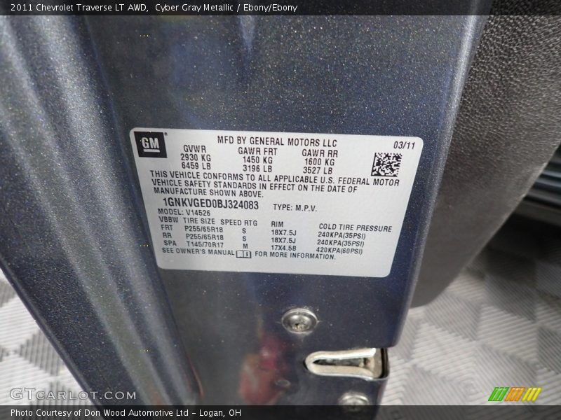 Cyber Gray Metallic / Ebony/Ebony 2011 Chevrolet Traverse LT AWD