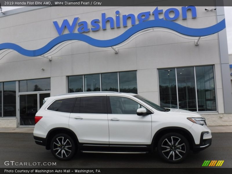 White Diamond Pearl / Gray 2019 Honda Pilot Elite AWD