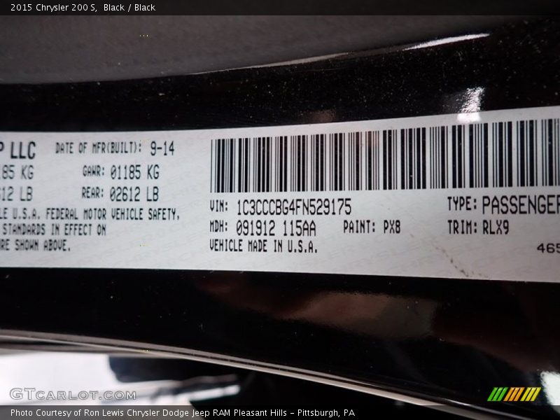 Black / Black 2015 Chrysler 200 S