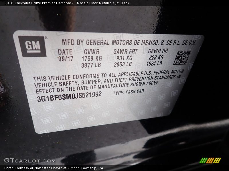 Mosaic Black Metallic / Jet Black 2018 Chevrolet Cruze Premier Hatchback