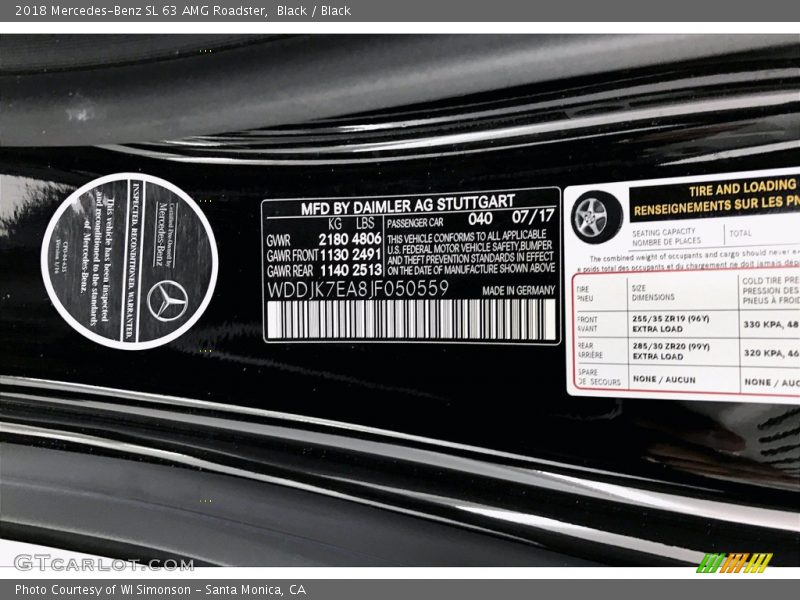 Black / Black 2018 Mercedes-Benz SL 63 AMG Roadster
