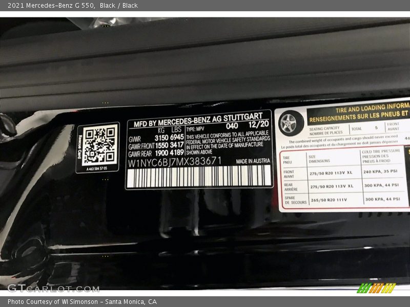 2021 G 550 Black Color Code 040