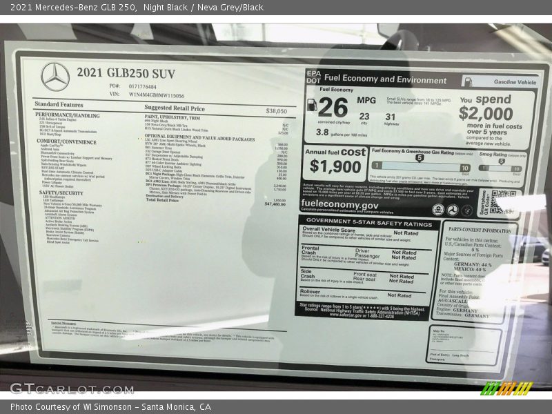  2021 GLB 250 Window Sticker