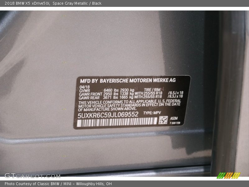 Space Gray Metallic / Black 2018 BMW X5 xDrive50i