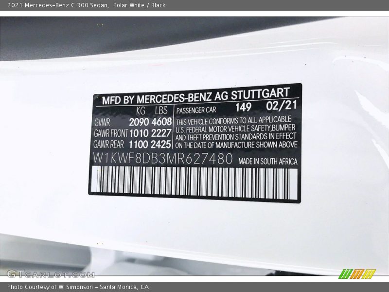 Polar White / Black 2021 Mercedes-Benz C 300 Sedan