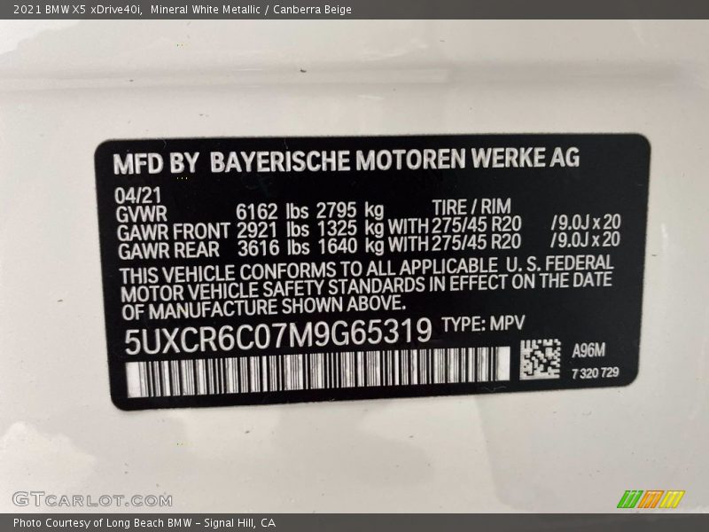 2021 X5 xDrive40i Mineral White Metallic Color Code A96