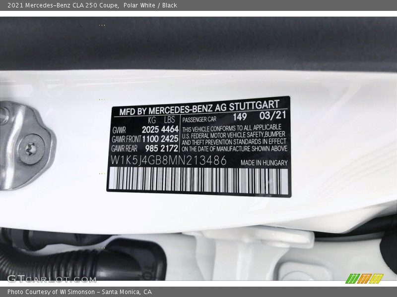Polar White / Black 2021 Mercedes-Benz CLA 250 Coupe