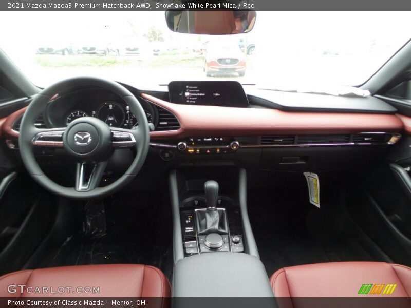 Snowflake White Pearl Mica / Red 2021 Mazda Mazda3 Premium Hatchback AWD