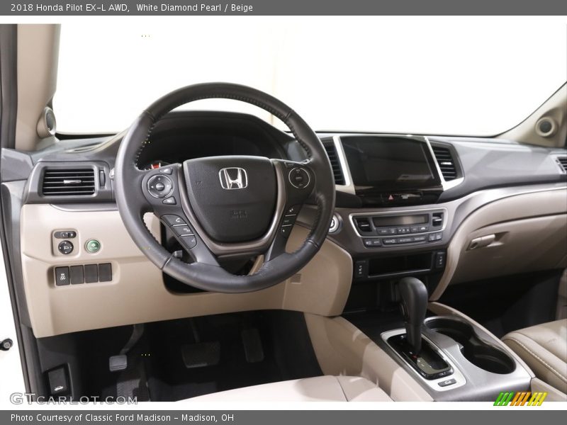 White Diamond Pearl / Beige 2018 Honda Pilot EX-L AWD