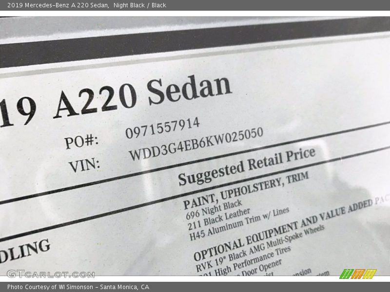 Night Black / Black 2019 Mercedes-Benz A 220 Sedan