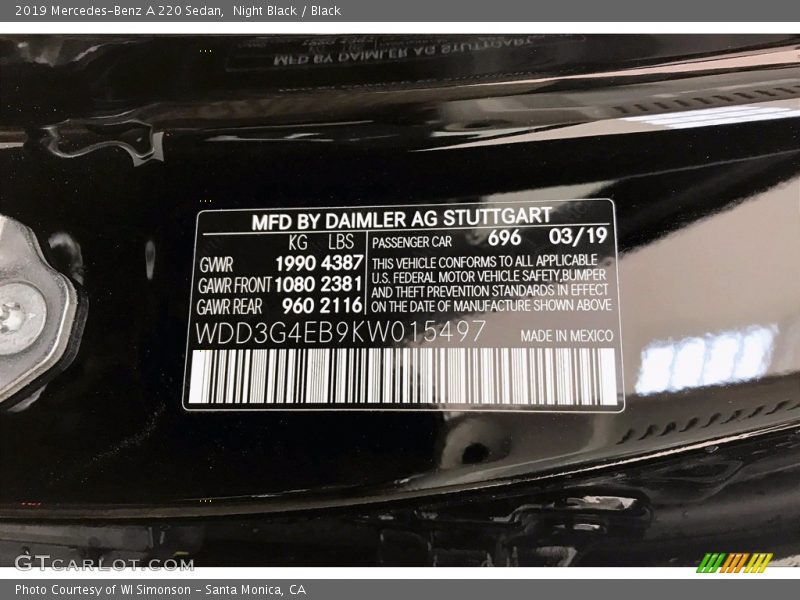 Night Black / Black 2019 Mercedes-Benz A 220 Sedan