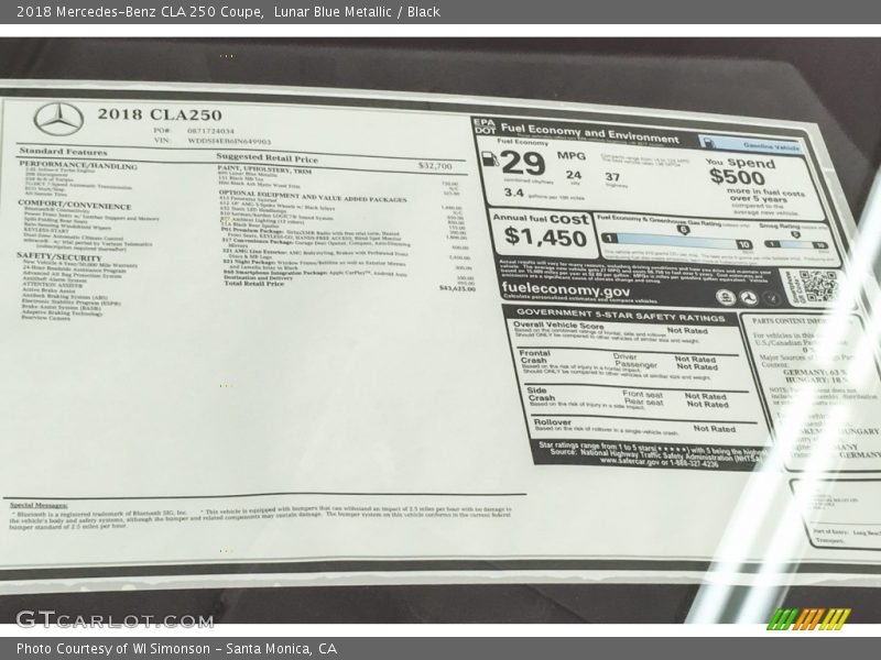 Lunar Blue Metallic / Black 2018 Mercedes-Benz CLA 250 Coupe
