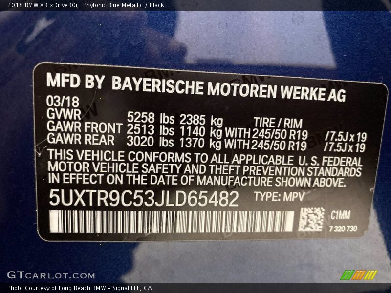 Phytonic Blue Metallic / Black 2018 BMW X3 xDrive30i