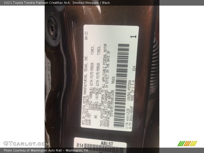2021 Tundra Platinum CrewMax 4x4 Smoked Mesquite Color Code 4X4