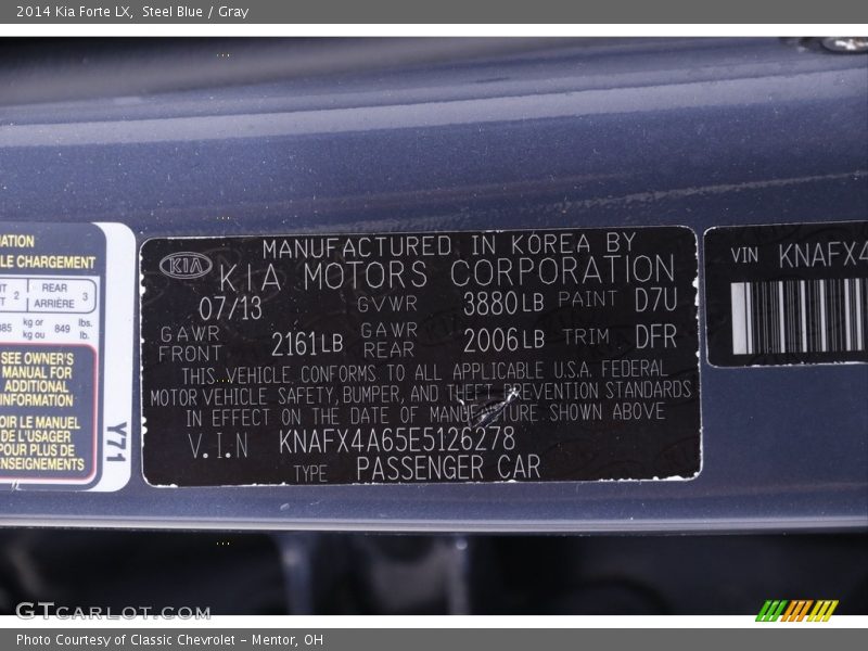 Steel Blue / Gray 2014 Kia Forte LX