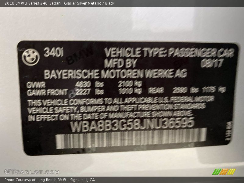Glacier Silver Metallic / Black 2018 BMW 3 Series 340i Sedan