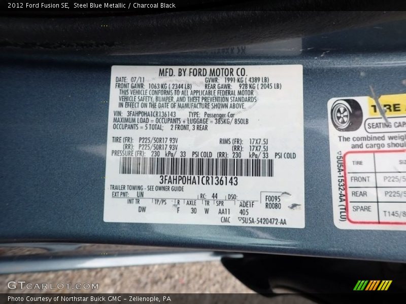 Steel Blue Metallic / Charcoal Black 2012 Ford Fusion SE