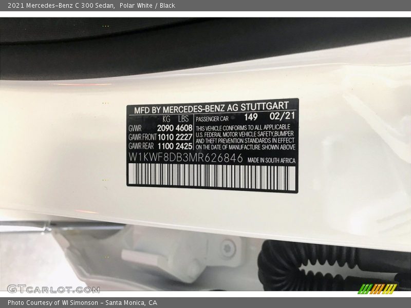 Polar White / Black 2021 Mercedes-Benz C 300 Sedan