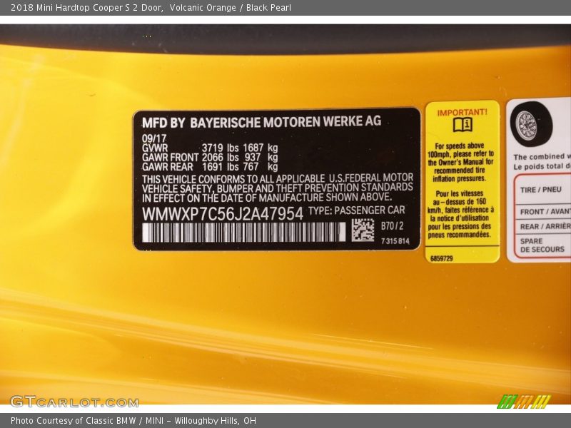 2018 Hardtop Cooper S 2 Door Volcanic Orange Color Code B70