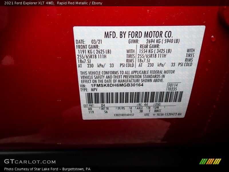 Rapid Red Metallic / Ebony 2021 Ford Explorer XLT 4WD