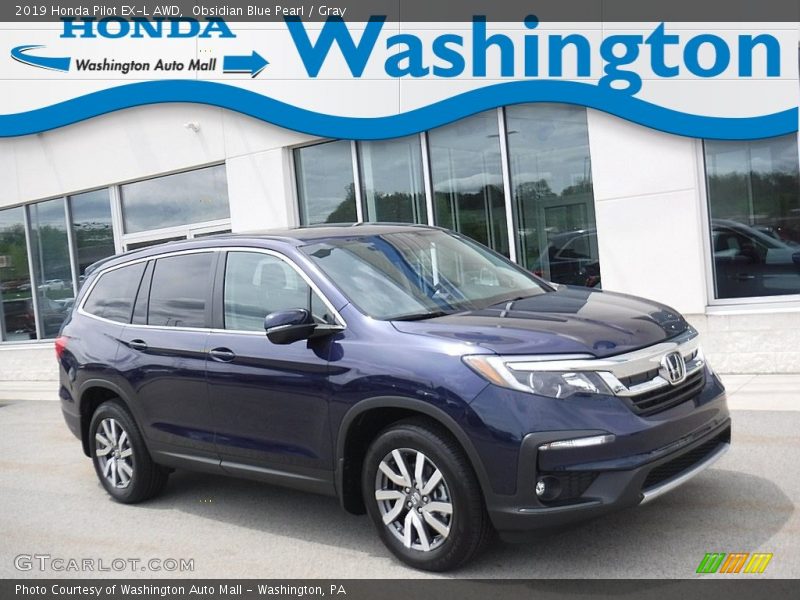 Obsidian Blue Pearl / Gray 2019 Honda Pilot EX-L AWD